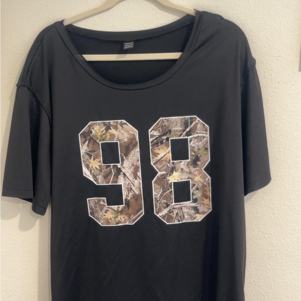 Black Graphic T-Shirt with Camo Numbers